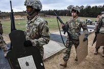 Soldiers competing in the 353rd Civil Affairs Command Best Warrior Competition collect their targets from the M16 rifle range at Fort McCoy, Wisconsin, November 2, 2017.
(U.S. Army Reserve photo by Catherine Lowrey, 88th Regional Support Command Public Affairs Office)