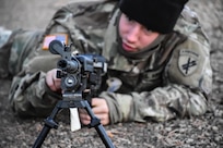 Private Second Class Yanni Tsiranides, 411th Civil Affairs Battalion, assembles a weapon during the Army Warrior Task lanes at the 353rd Civil Affairs Command Best Warrior Competition at Fort McCoy, Wisconsin, November 3, 2017. Tsiranides went on to win the title of 353rd CACOM 2017 Soldier of the Year. 
(U.S. Army Reserve photo by Catherine Lowrey, 88th Regional Support Command Public Affairs Office)