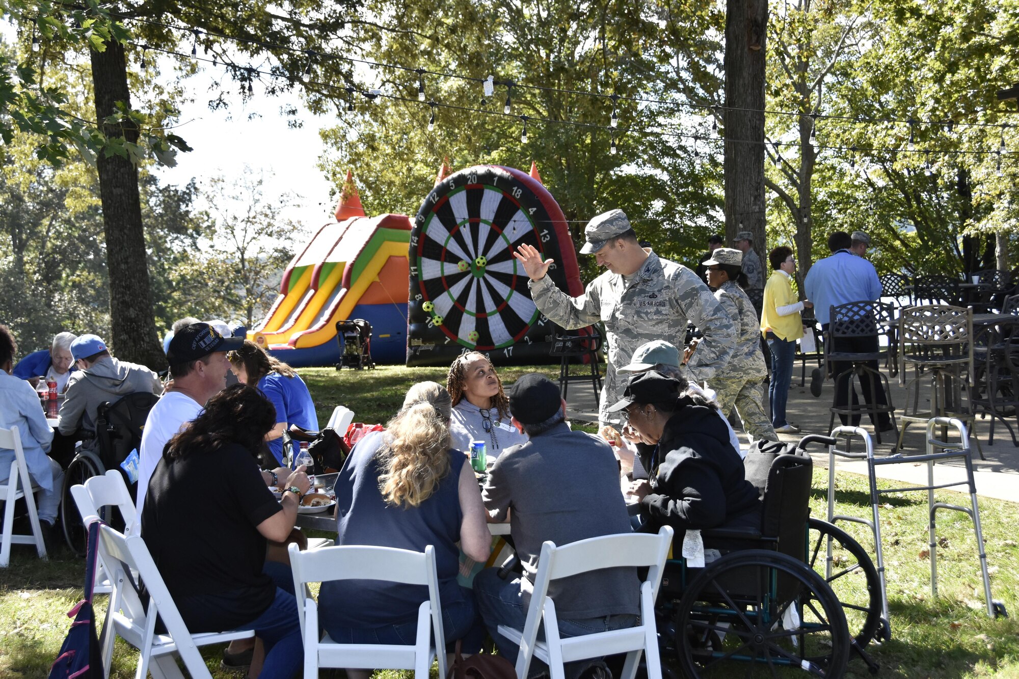 Col. Eric Leshinsky speaks to guests during the Military Appreciation: Past, Present and Future Picnic. The Oct. 20 picnic at the Arnold Lakeside Center was open to retired military, veterans and active-duty service members and their families. (U.S. Air Force photo/Rick Goodfriend)