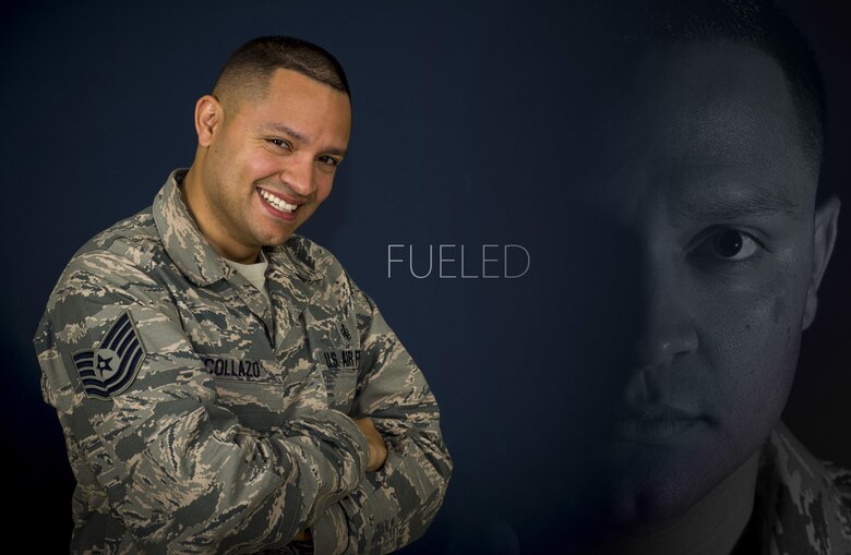 Tech. Sgt. Claudio Collazo Jr., a command section staff member from the 59th Medical Operations Sqaudron, poses for a portrait on October 6, 2017, at Joint Base San Antonio-Lackland, Texas. Collazo overcame significant adversity throughout life, fueling his drive for success. (U.S. Air Force photo by Senior Airman Keifer Bowes)
