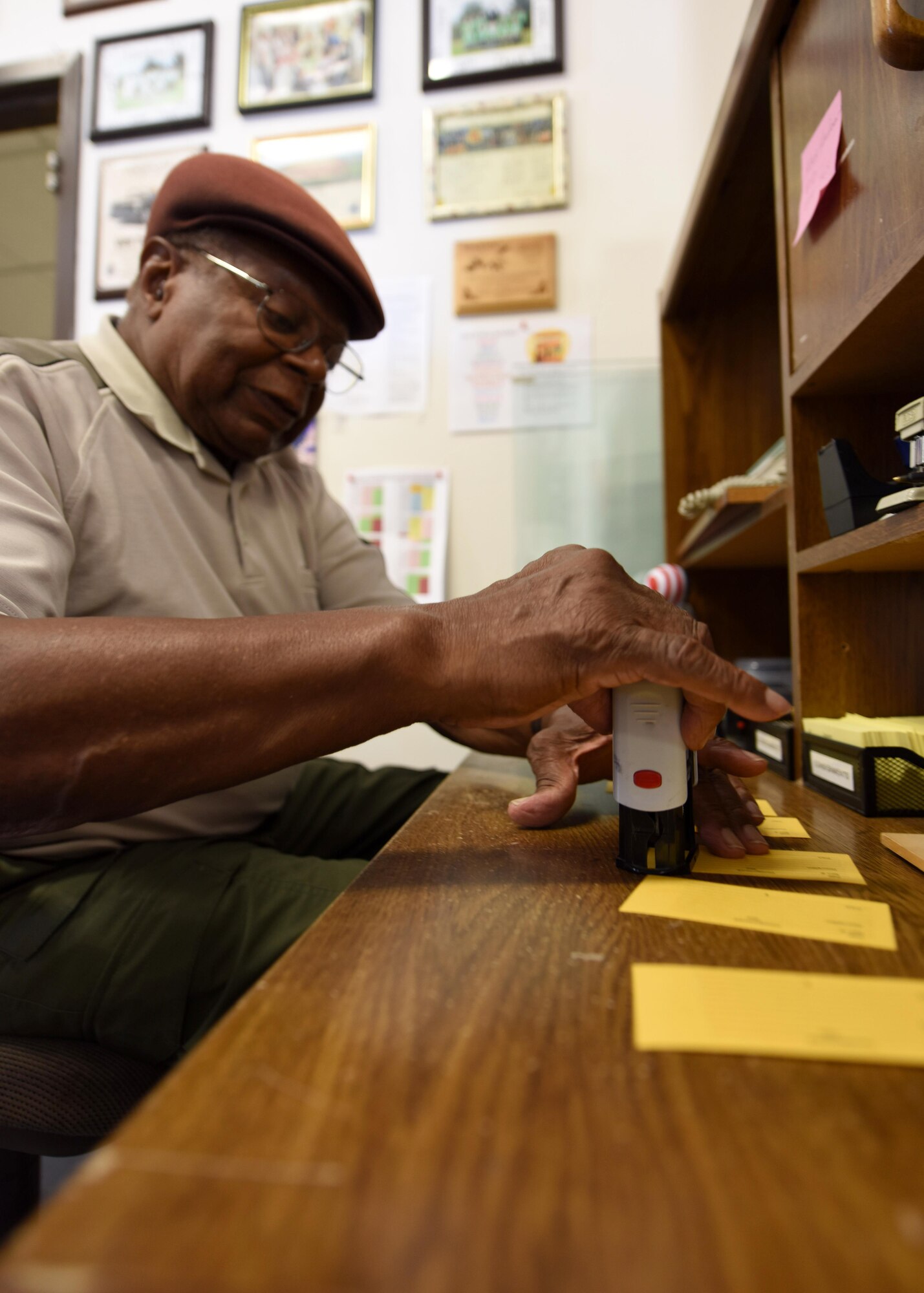 Retired U.S. Air Force Master Sgt. Clarence Rollins, ‘Rocky’, works in the consignments section at the Thrift Shop, Oct. 5, 2017, Vandenberg Air Force Base, Calif. Rocky’s position at the Thrift Shop has become more than another job for him – it’s become his extended family. (U.S. Air Force photo by Senior Airman Kyla Gifford/Released)