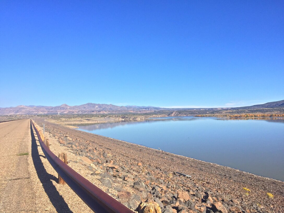 COCHITI DAM, N.M. – A view of Cochiti Lake from along the dam, Oct. 26, 2017.