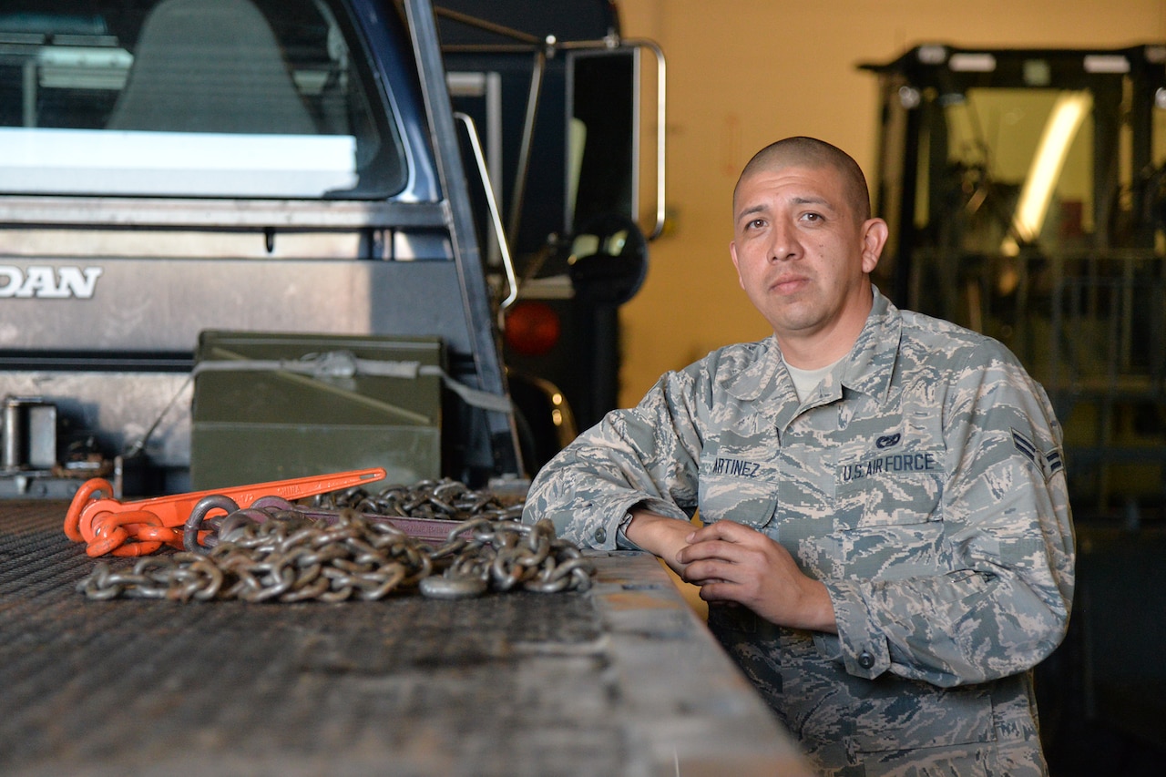 Airman 1st Class Mark Martinez, 341st Logistics Readiness Squadron vehicle operator, poses for a photo Nov. 7, 2017, at Malmstrom Air Force Base, Mont.