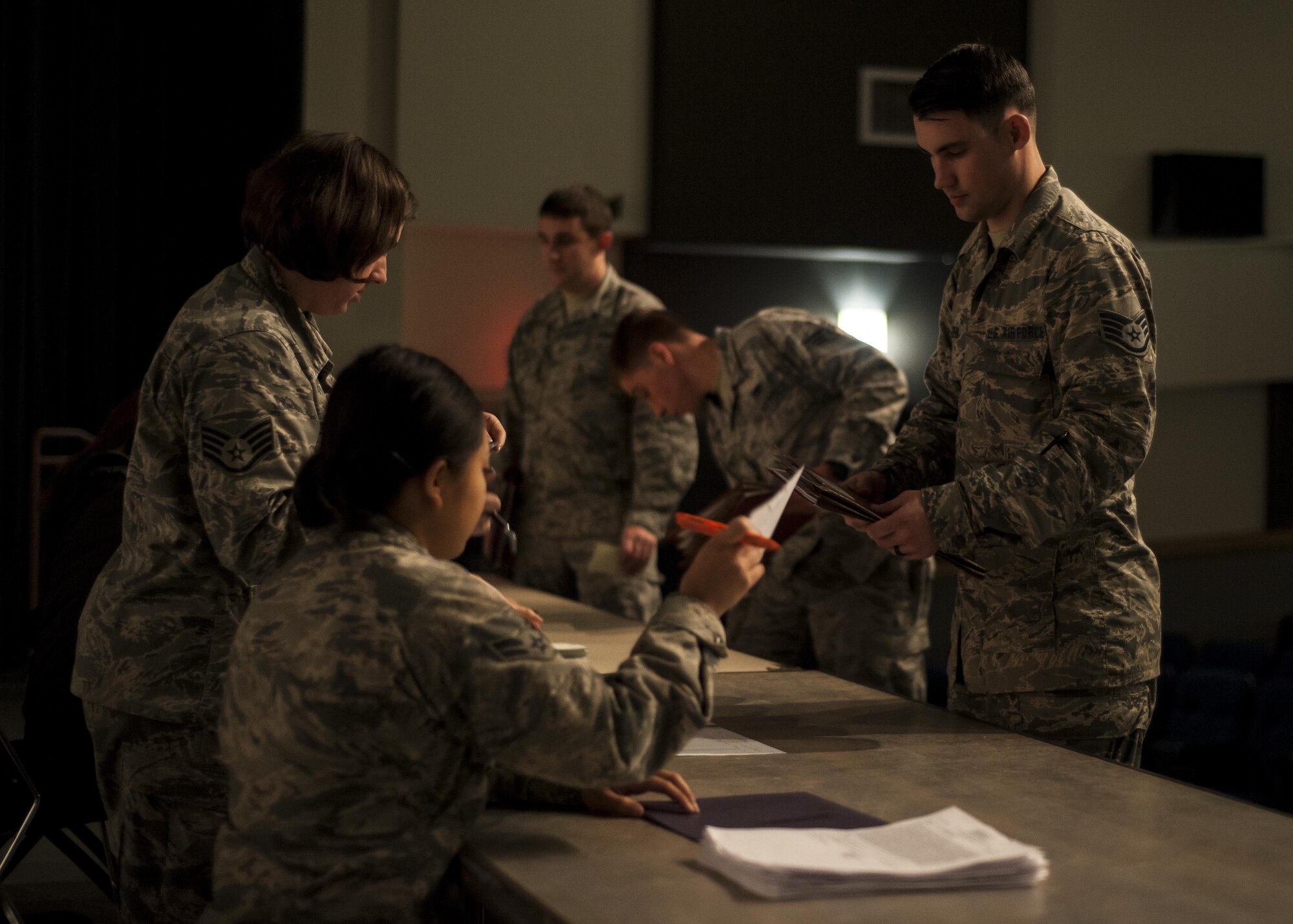 U.S. Air Force Airmen assigned to the Wisconsin Air National Guard 115th Fighter Wing, out-process the installation at Kunsan Air Base, Republic of Korea, Nov. 8, 2017.  The 115th FW participated in a three-month Theater Security Package rotational Deployment to Kunsan AB as part of maintaining peace and security in the Indo-Asia-Pacific region. (U.S. Air Force photo by Staff Sgt. Victoria H. Taylor)