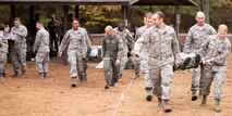U.S. Air Force Reserve members assigned to the 913th Airlift Group participate in a team building exercise during “Ability to Survive and Operate” (ATSO) training Nov. 4, 2017, at Little Rock Air Force Base, Ark.