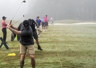 Members of the Safeside Association practice their golf swings during a Safeside reunion golf tournament, Nov. 6, 2017 in Valdosta, Ga. Biennially the Safeside Association holds a reunion to interact with their past and present comrades from the 820th Base Defense Group. (U.S. Air Force photo by Airman Eugene Oliver)