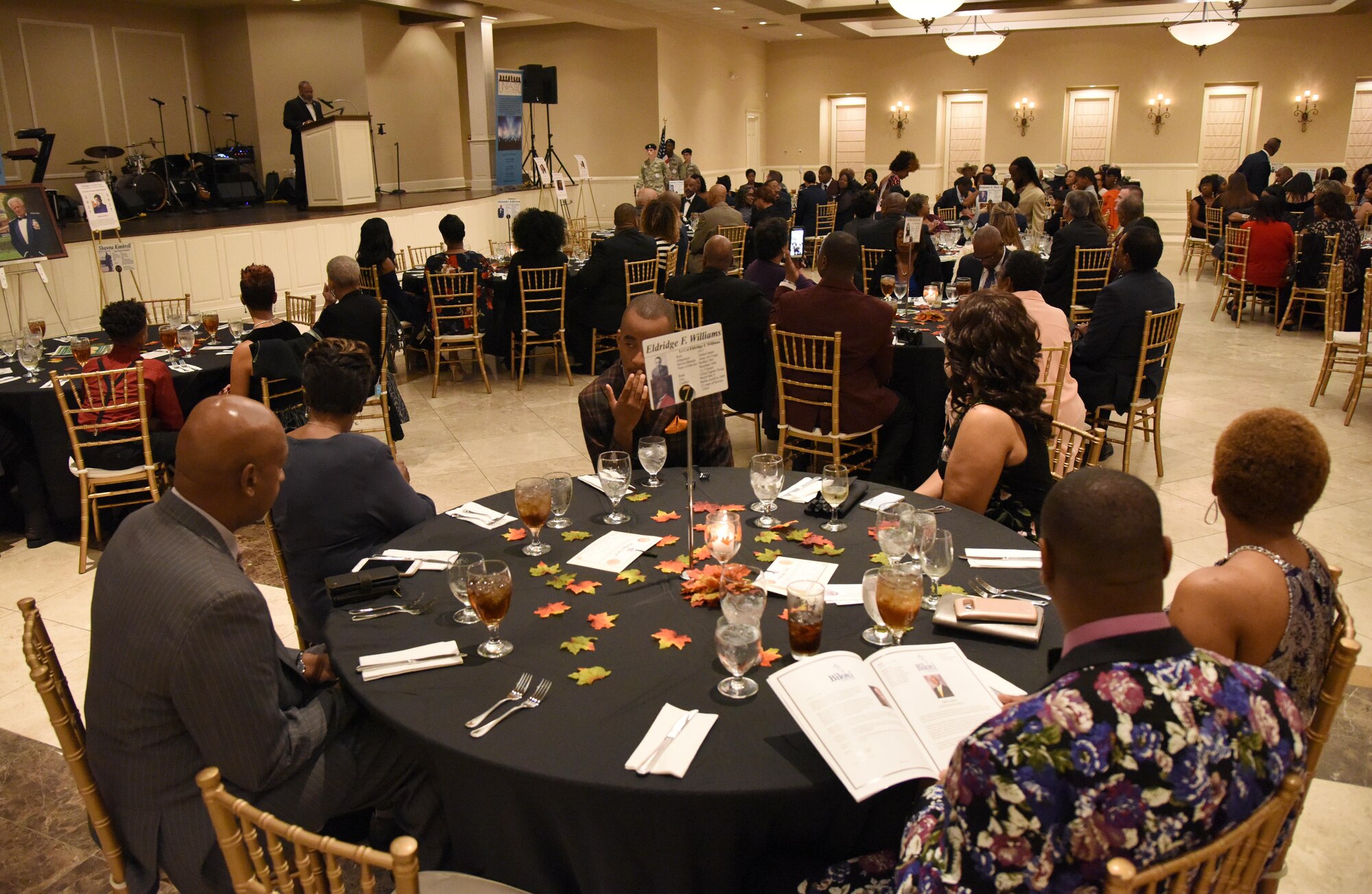 Keesler personnel and community members attend the Tuskegee Airmen Inc. 8th Annual Benefit Gala at the Slavonian Lodge Nov. 4, 2017, in Biloxi, Mississippi. The event, which was held to raise funds for the Col. Lawrence E. Roberts Scholarships Fund, also included a silent auction and dinner. The gala’s theme was “We weren’t assigned, we were requested.” (U.S. Air Force photo by Kemberly Groue)