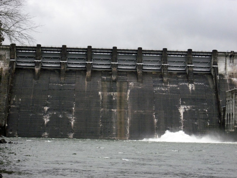 The U.S. Army Corps of Engineers Nashville District announces Center Hill lake levels will remain lowered and targeted at elevation 630 mean sea level for 2018, and will likely remain at that level several more years until recently identified main dam spillway gate issues can be fully evaluated. Center Hill Dam is located in Lancaster, Tenn. (USACE photo by Linda Adcock)