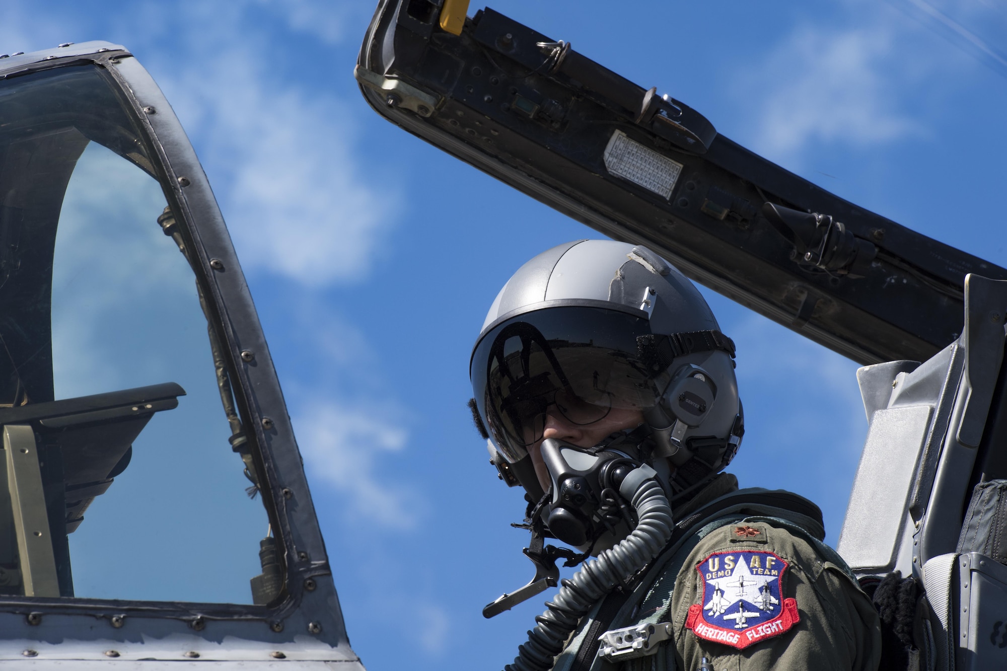 Maj. Joseph Morrin, A-10 Heritage Flight Team pilot, parks an A-10C Thunderbolt II, after performing in a heritage flight, Nov. 4, 2017, at Naval Air Station Jacksonville, Fla. The U.S. Air Force Heritage Flight program showcases past, present and future aircraft to spectators at air shows around the world. (U.S. Air Force photo by Staff Sgt. Eric Summers Jr.)