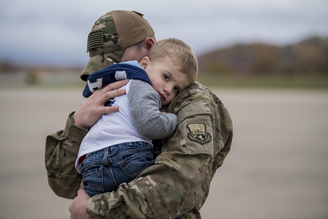 Members of the 130th Airlift Wing return from a deployment Nov. 6, 2017. Family and friends gathered at McLaughlin Air National Guard Base, W.Va. to welcome the men and women home from their tour in Southwest Asia. (U.S. Air National Guard photo by Capt. Holli Nelson)