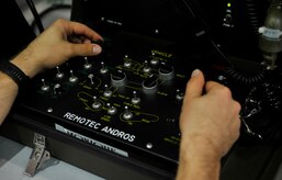 Senior Airman Matthew Koser, 315th Civil Engineer Squadron Explosive Ordnance Disposal craftsman, remotely operates a REMOTEC Andros F6A robot at the Joint Base Charleston Naval Weapons Station EOD range, S.C., Nov. 2, 2017.