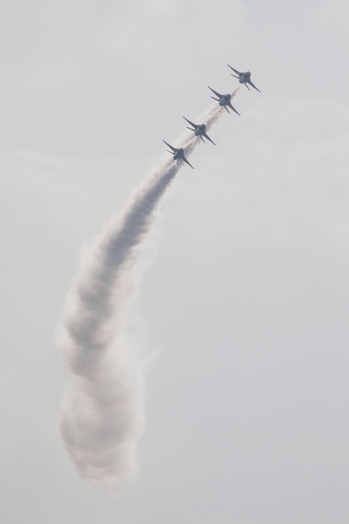 The Air Force displayed capabilities of their aircraft through aerial demonstrations and static displays.