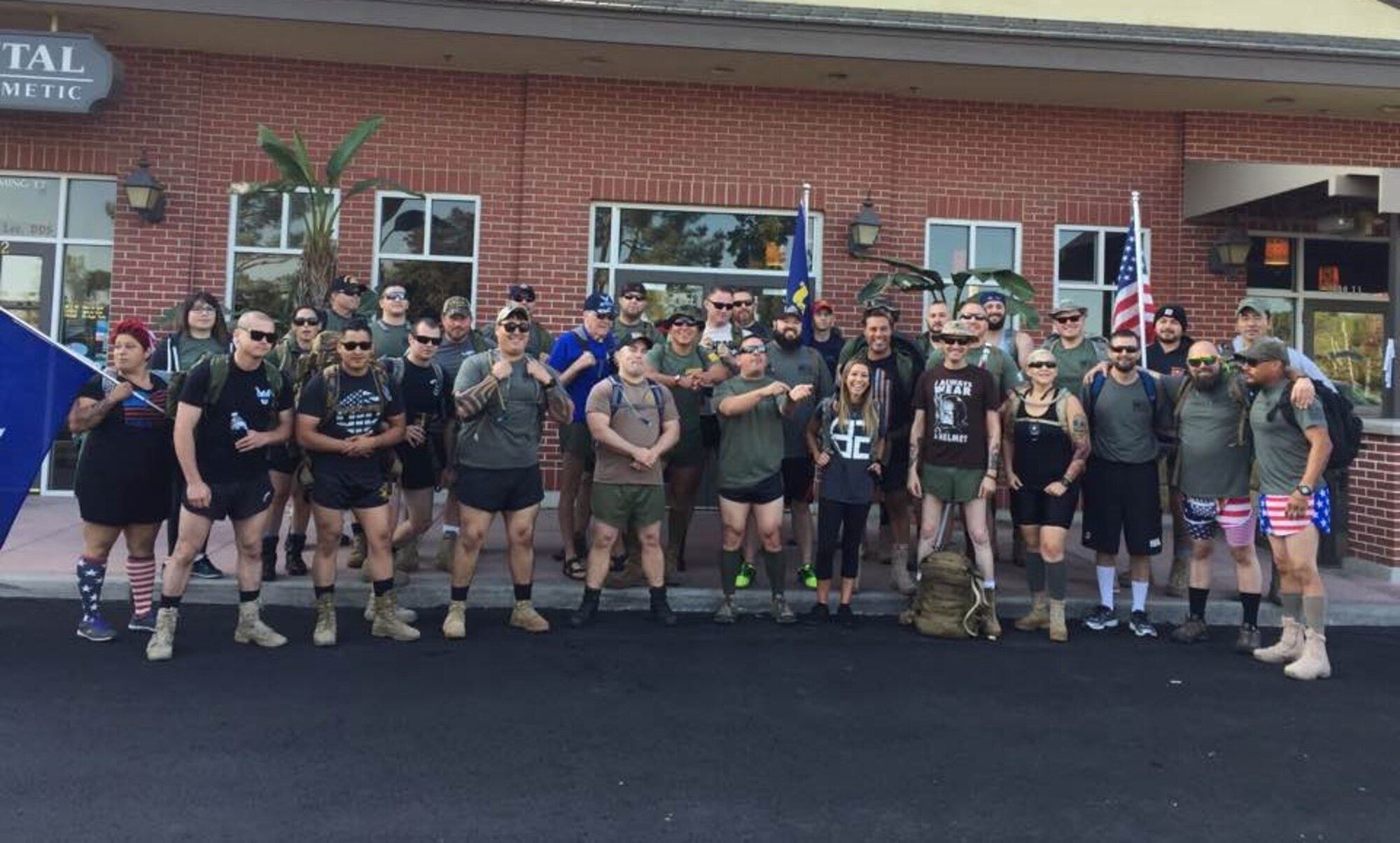 Silkies Hike participants pose for a photo Oct. 21 in Bakersfield, California. The hike brought veterans for a 22-kilometer ruck march through town to bring awareness to the 22 veteran daily suicides. (Courtesy photo)