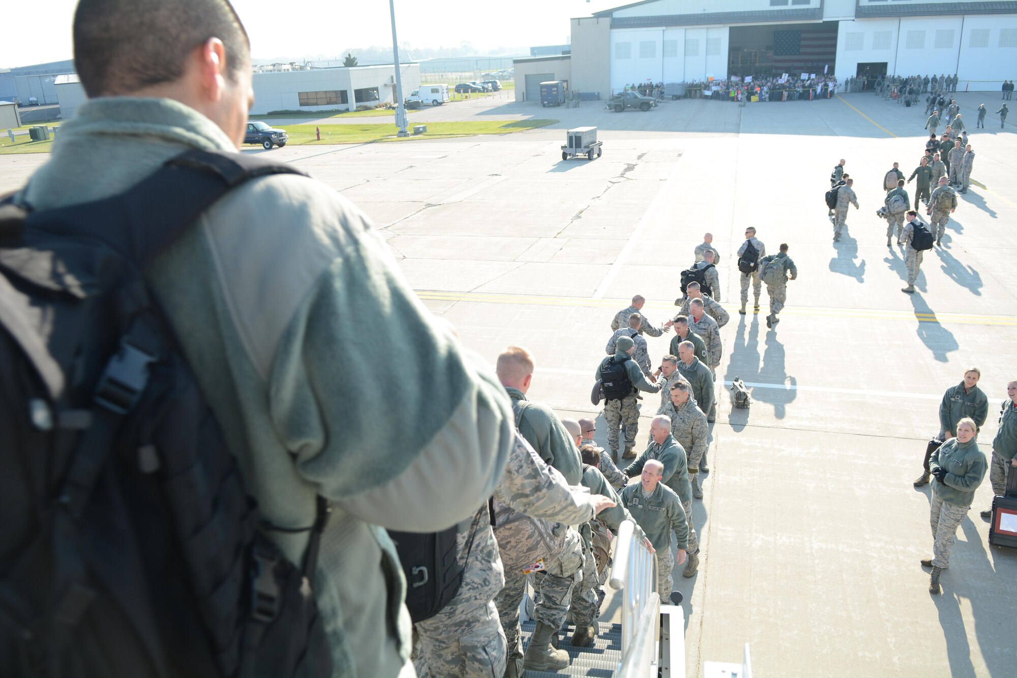 Airmen of the 115th Fighter Wing Airmen were welcomed home by family and friends in a ceremony held today at Truax Field in Madison, Wis. November 8, 2017.  Approximately 270 Airmen and 12  F-16 Fighting Falcons were deployed to Kunsan Air Base, Republic of Korea for three months training under the direction of the 8th Fighter Wing at Kunsan as part of a Pacific Air Force Theater Security Package deployment.