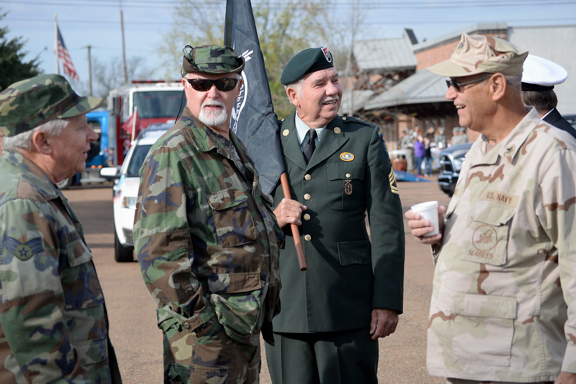 Veterans gather together before a Veterans Day parade Nov. 11, 2017, at the Columbus Municipal Complex in Columbus, Mississippi. Airmen from Columbus Air Force Base, Mississippi, gathered with other veterans and members of the community and marched together through Columbus. (U.S. Air Force photo by Airman 1st Class Keith Holcomb)