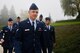 U.S. Air Force Airmen assigned to the 86th Civil Engineer Group walk towards the location of their Veterans Day Ceremony at Henri-Chapelle American Cemetery and Memorial, Belgium, Nov. 11, 2017. Dozens of 86th CEG Airmen traveled approximately three hours from Ramstein Air Base, Germany, to conduct the ceremony. (U.S. Air Force photo by Airman 1st Class Joshua Magbanua)