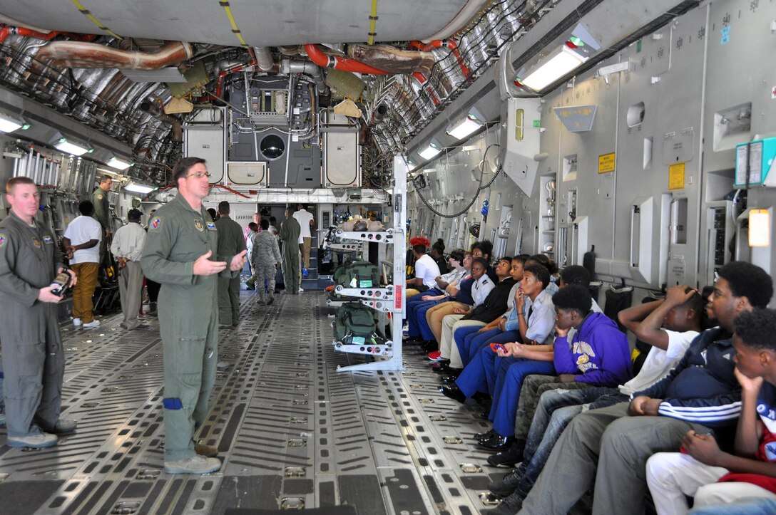 More than 70 students from Thurgood Marshall and Meadowdale High Schools visited the 445th Airlift Wing Oct. 20, 2017 as part of the Dayton public schools outreach initiative