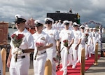 USS Olympia (SSN 717) prepare to greet their loved ones following their return from a six-month deployment, Nov. 9. (U.S. Navy Photo by Mass Communication Specialist 2nd Class Shaun Griffin/Released)