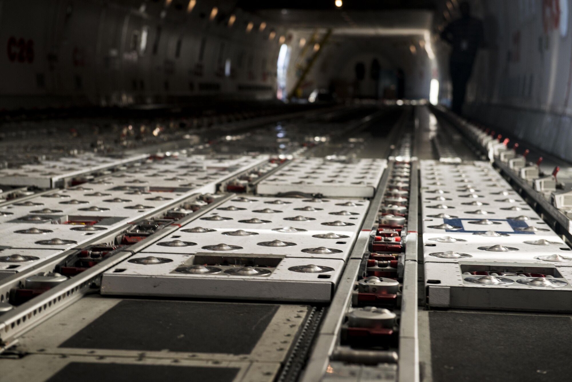 The floor of a Boeing 747 is empty prior to being loaded at Shaw Air Force Base, South Carolina, Nov. 1, 2017.