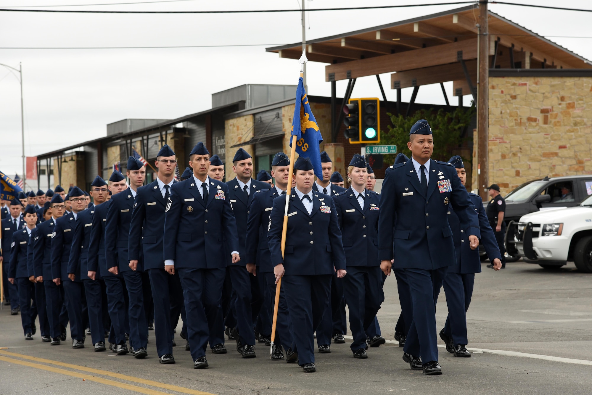 U.S. Air Force Lt. Col. Abraham Salomon, 17th Training Support Squadron commander, leads his formation in San Angelo’s Veteran’s Day Parade Nov. 11, 2017, San Angelo, Texas.