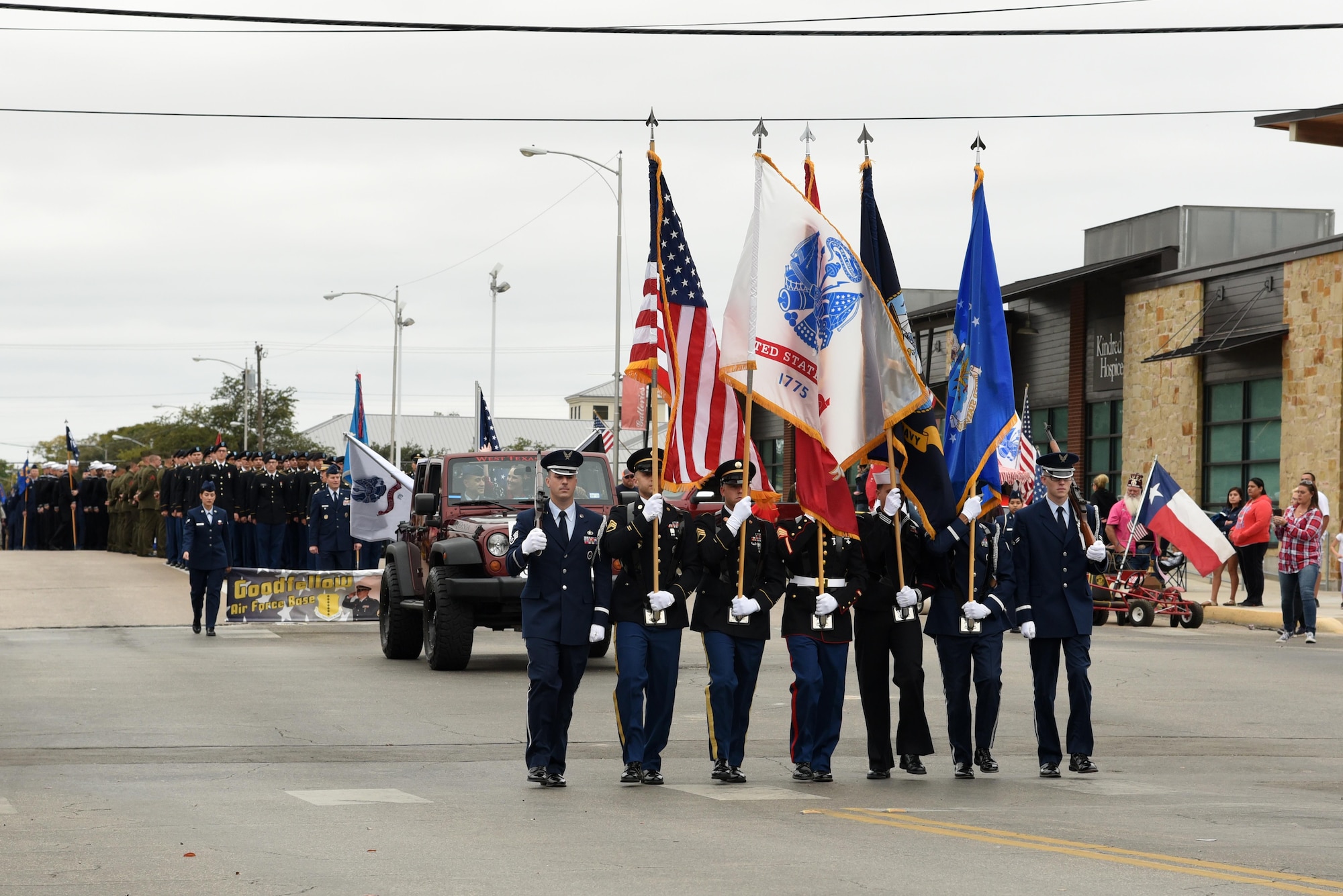 The Joint Service Color Guard leads the way for San Angelo’s Veteran’s Day Parade Nov. 11, 2017, San Angelo, Texas.