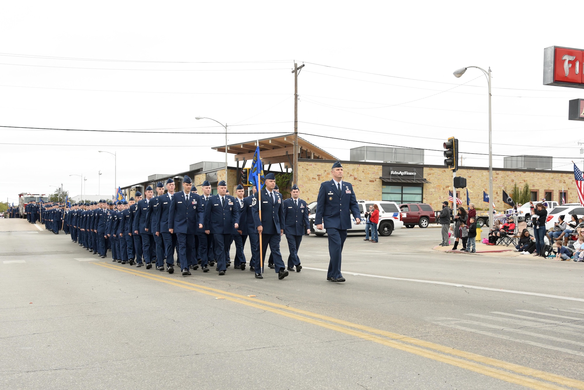 U.S. Air Force Lt. Col. Kenneth Stremmel, 315th Training Squadron commander, leads his formation in San Angelo’s Veteran’s Day Parade Nov. 11, 2017, San Angelo, Texas.