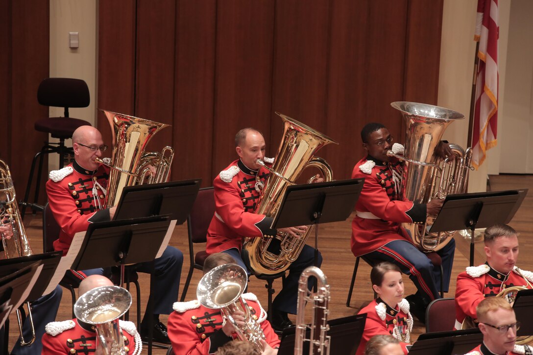 On Nov. 10, 2017, the U.S. Marine Band and the National Symphony Orchestra presented a concert titled “Notes of Honor.” The joint concert, held at the Kennedy Center Concert Hall in Washington, D.C., was conducted by Gianandrea Noseda and Col. Jason K. Fettig. (U.S. Marine Corps photo by Master Sgt. Amanda Simmons/released)