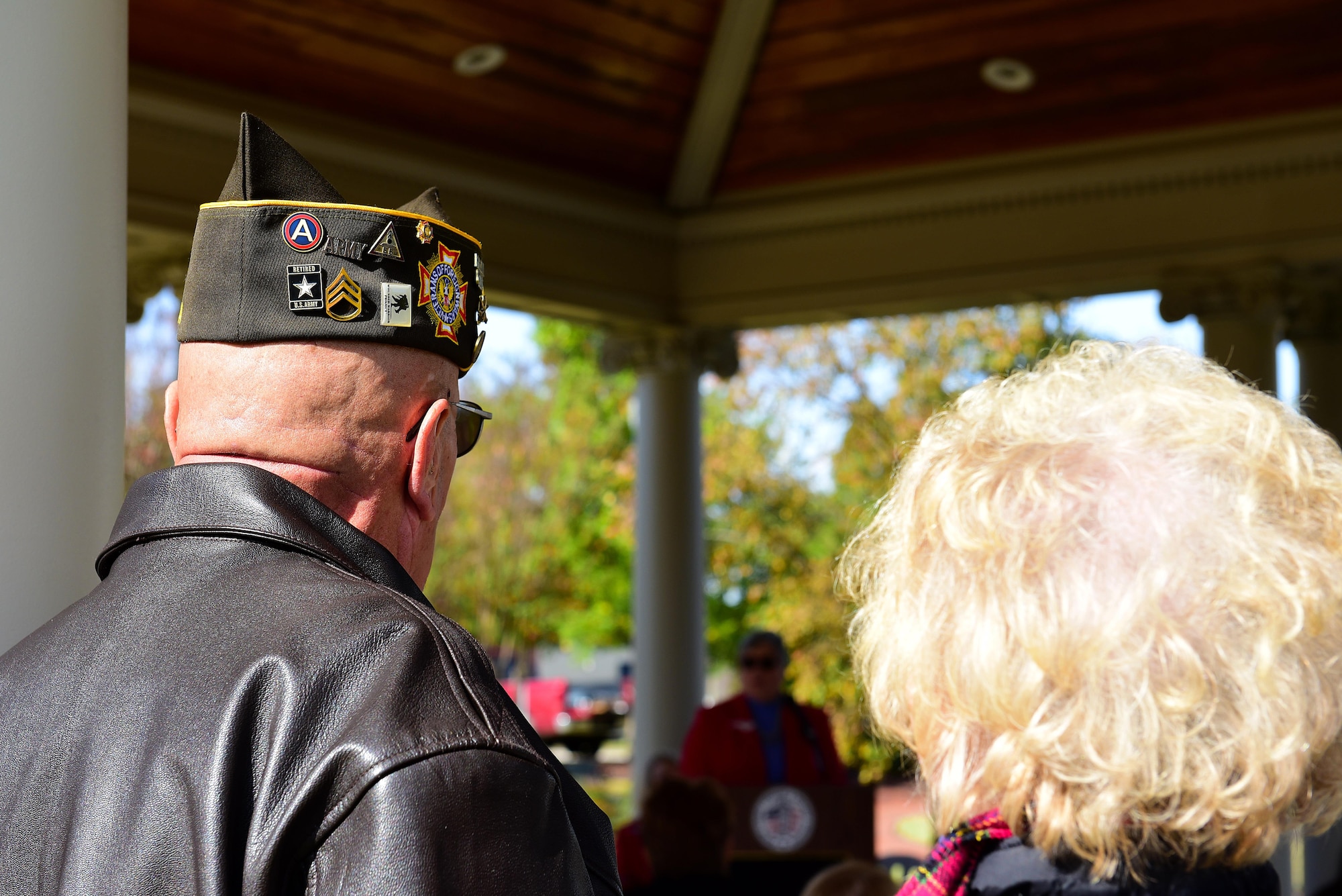 A retired veteran attends the Remembrance and Wreath Laying Ceremony, Nov. 11, 2017, at the Wayne County Veterans Memorial, Goldsboro, North Carolina. More than 20 people attended the ceremony. (U.S. Air Force photo by Airman 1st Class Kenneth Boyton)