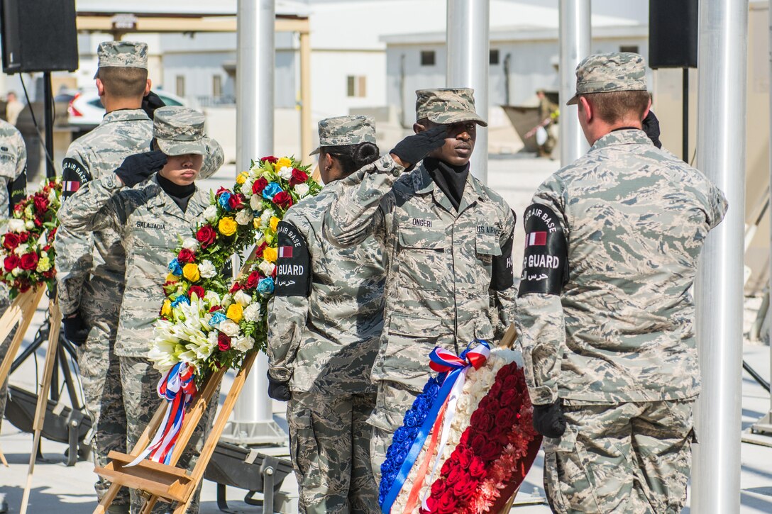 Coalition partners hold joint Remembrance and Veterans Day parade at Al Udeid