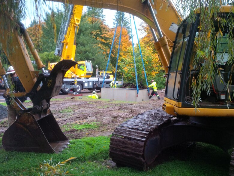 The U.S. Army Corps of Engineers removed an old and deteriorating restroom and replaced it with a more efficient, vault-style toilet that will be easier and less expensive to maintain. The installation was at Wiley Park, a small recreation area and boat ramp on the South Santiam River below Foster Dam and Reservoir, near Sweet Home, Oregon.