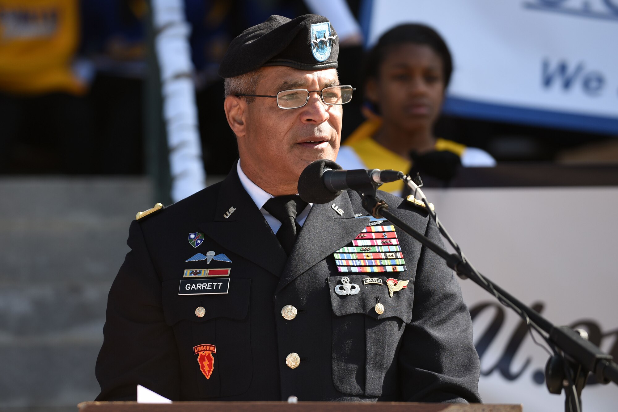U.S. Army Lt. Gen. Michael Garrett, U.S. Army Central commanding general, speaks to attendees during a Veterans Day Celebration in Sumter, South Carolina, Nov. 11, 2017.