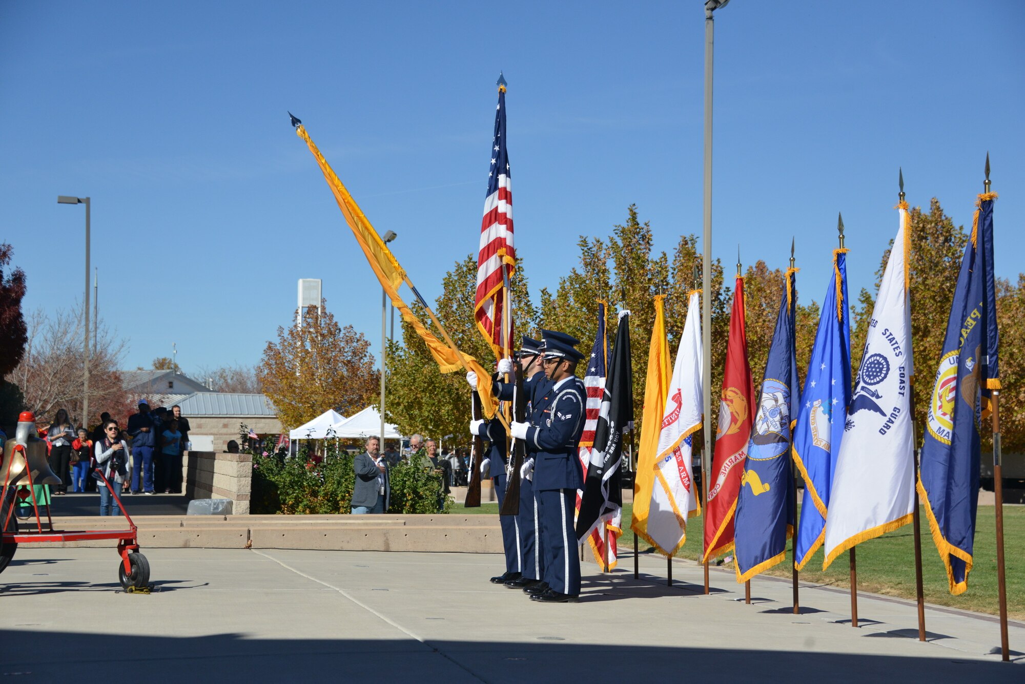 The Kirtland Honor Guard posts the colors at the Veterans Day Ceremony Nov. 11 at the New Mexico Veterans Memorial. Past, present and future veterans were honored during the ceremony.