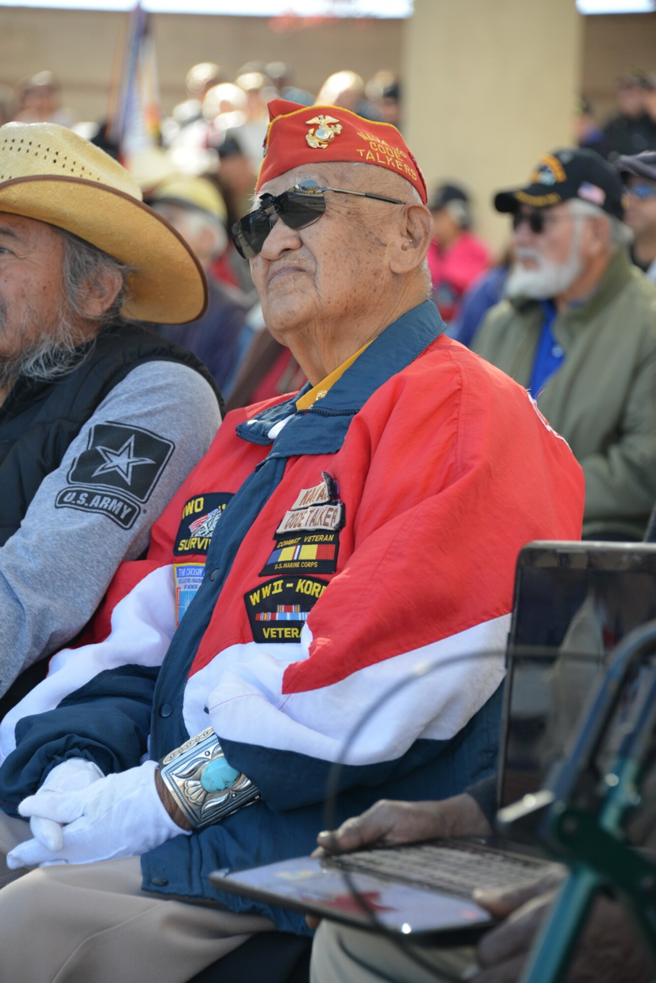 Thomas Begay, Iwo Jima veteran and Navajo Code Talker, was one of several hundred to attend the Veterans Day Ceremony Nov. 11 at the New Mexico Veterans Memorial. Past, present and future veterans were honored during the ceremony.