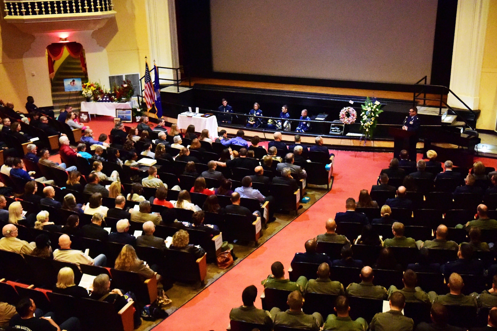 More than 500 people attended a funeral in the Fleenor Auditorium at Joint Base San Antonio-Randolph's Building 100, Taj Mahal, Nov. 9, 2017 for Senior Master Sgt. Karen Marshall and her husband Robert Scott Marshall.  The couple were killed in a shooting at First Baptist Church in Sutherland Springs, Texas Nov. 5, 2017.  Karen was an Active Guard and Reserve member and Scott was a civilian employee with the 12th Flying Training Wing.