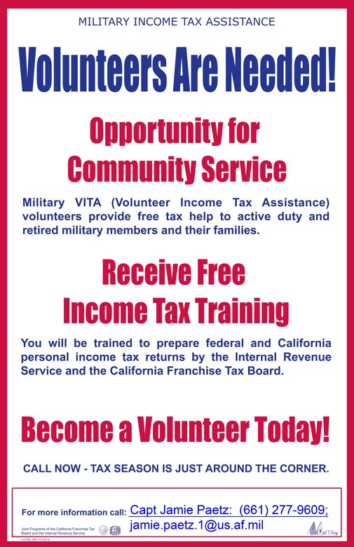 Volunteer tax preparers needed > Edwards Air Force Base > News