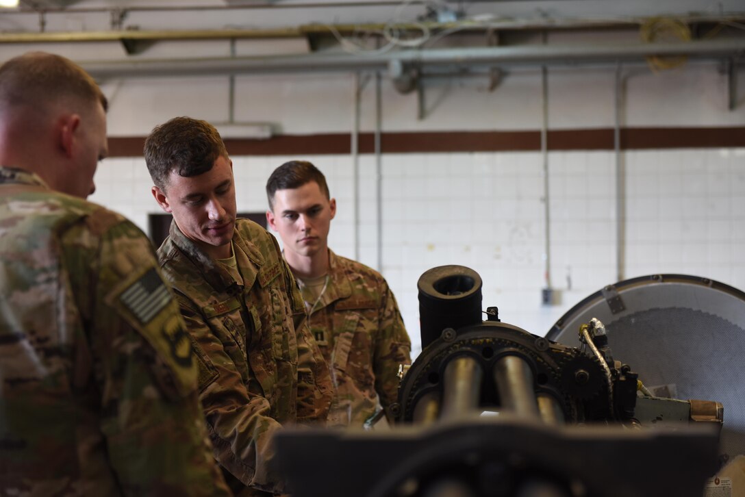 U.S. Air Force Senior Airman Cleveland Green, 447th Expeditionary Aircraft Maintenance Squadron maintainer briefs U.S. Air Force Brig. Gen. Kyle Robinson, 332nd Air Expeditionary Wing commander, Nov. 7, 2017, at Incirlik Air Base, Turkey.