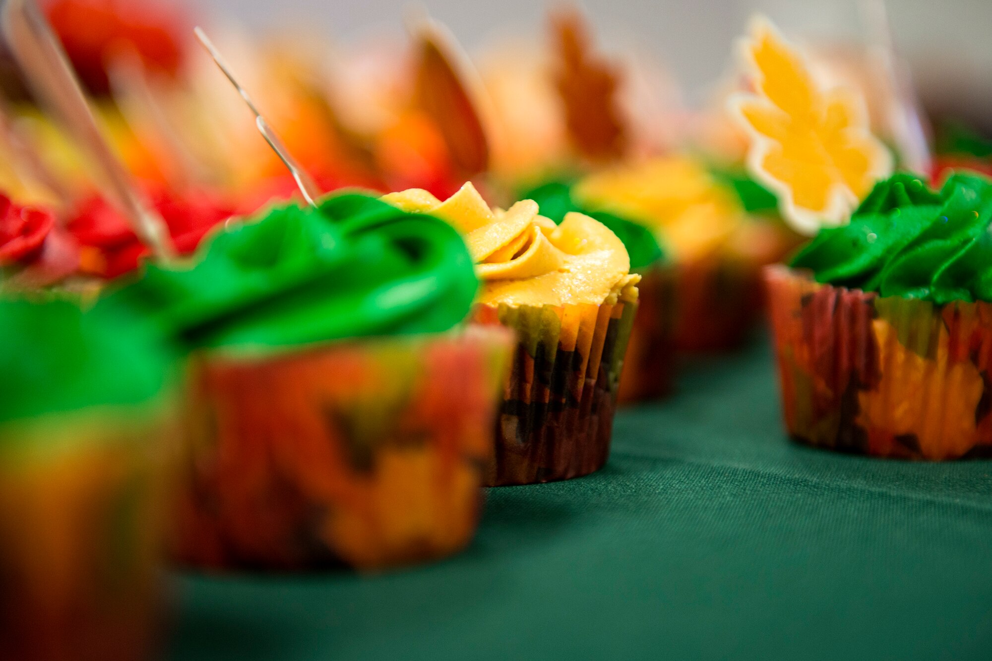 Cupcakes rest on a table during the Annual Airmen’s Thanksgiving luncheon, Nov. 14, 2017, at Moody Air Force Base, Ga. Moody Chiefs Group, with the support of various base organizations, held the luncheon because many Airmen are unable to return home for Thanksgiving. (U.S. Air Force photo by Airman 1st Class Erick Requadt)