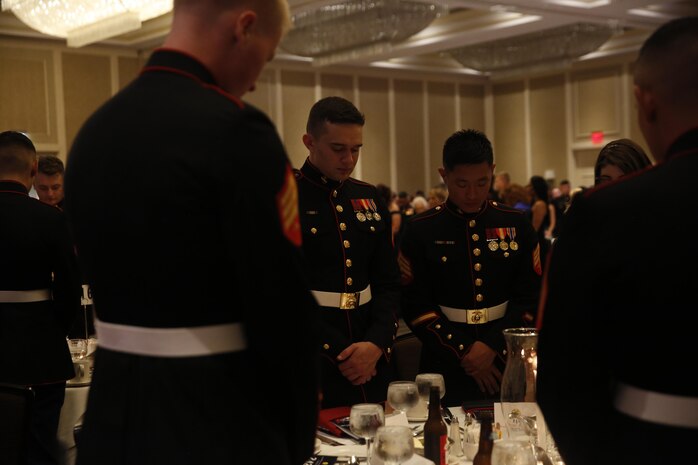 ALEXANDRIA, Va. - Chemical Biological Incident Response Force, CBIRF, U.S. Marine Corps Forces Command, Marines, Sailors and their friends and families commemorated the 242nd anniversary of the United States Marine Corps during CBIRF’s 2017 Marine Corps Birthday Ball at the Hilton Mark Center in Alexandria, Va., Nov. 4, 2017. Maj. Gen. Richard J. Gallant, U.S. Army Commander of Joint Task Force Civil Support, and his wife, Mrs. Carol Gallant, were the guests of honor. (Official U.S. Marine Corps Photos by Cpl. Maverick S. Mejia/ RELEASED)