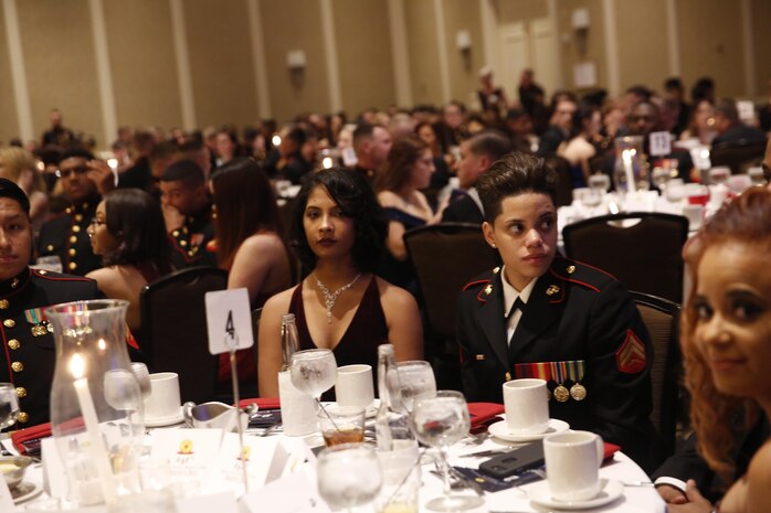 ALEXANDRIA, Va. - Chemical Biological Incident Response Force, CBIRF, U.S. Marine Corps Forces Command, Marines, Sailors and their friends and families commemorated the 242nd anniversary of the United States Marine Corps during CBIRF’s 2017 Marine Corps Birthday Ball at the Hilton Mark Center in Alexandria, Va., Nov. 4, 2017. Maj. Gen. Richard J. Gallant, U.S. Army Commander of Joint Task Force Civil Support, and his wife, Mrs. Carol Gallant, were the guests of honor. (Official U.S. Marine Corps Photos by Cpl. Maverick S. Mejia/ RELEASED)