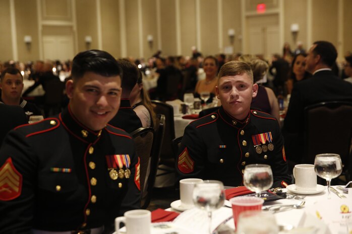 ALEXANDRIA, Va. - Chemical Biological Incident Response Force, CBIRF, U.S. Marine Corps Forces Command, Marines, Sailors and their friends and families commemorated the 242nd anniversary of the United States Marine Corps during CBIRF’s 2017 Marine Corps Birthday Ball at the Hilton Mark Center in Alexandria, Va., Nov. 4, 2017. Maj. Gen. Richard J. Gallant, U.S. Army Commander of Joint Task Force Civil Support, and his wife, Mrs. Carol Gallant, were the guests of honor. (Official U.S. Marine Corps Photos by Cpl. Maverick S. Mejia/ RELEASED)