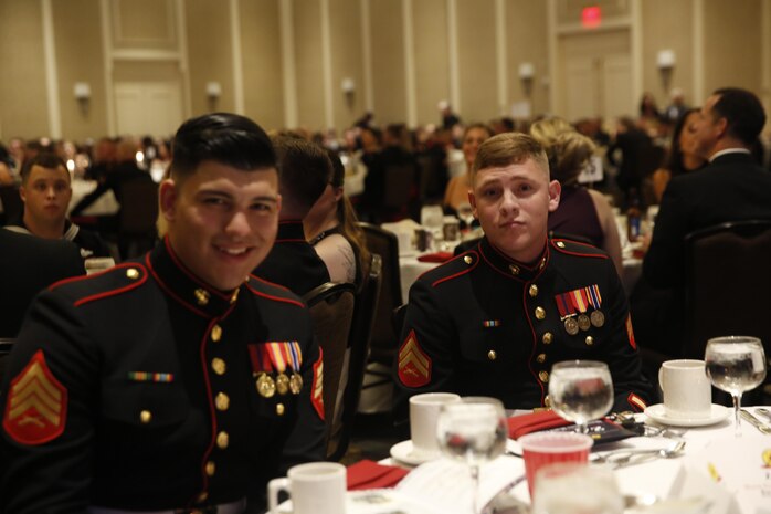 ALEXANDRIA, Va. - Chemical Biological Incident Response Force, CBIRF, U.S. Marine Corps Forces Command, Marines, Sailors and their friends and families commemorated the 242nd anniversary of the United States Marine Corps during CBIRF’s 2017 Marine Corps Birthday Ball at the Hilton Mark Center in Alexandria, Va., Nov. 4, 2017. Maj. Gen. Richard J. Gallant, U.S. Army Commander of Joint Task Force Civil Support, and his wife, Mrs. Carol Gallant, were the guests of honor. (Official U.S. Marine Corps Photos by Cpl. Maverick S. Mejia/ RELEASED)