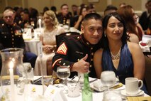 ALEXANDRIA, Va. - Chemical Biological Incident Response Force, CBIRF, U.S. Marine Corps Forces Command, Marines, Sailors and their friends and families commemorated the 242nd anniversary of the United States Marine Corps during CBIRF’s 2017 Marine Corps Birthday Ball at the Hilton Mark Center in Alexandria, Va., Nov. 4, 2017. Maj. Gen. Richard J. Gallant, U.S. Army Commander of Joint Task Force Civil Support, and his wife, Mrs. Carol Gallant, were the guests of honor. (Official U.S. Marine Corps Photos by Cpl. Maverick S. Mejia/ RELEASED)