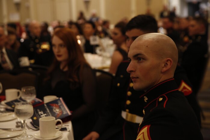 ALEXANDRIA, Va. - Chemical Biological Incident Response Force, CBIRF, U.S. Marine Corps Forces Command, Marines, Sailors and their friends and families commemorated the 242nd anniversary of the United States Marine Corps during CBIRF’s 2017 Marine Corps Birthday Ball at the Hilton Mark Center in Alexandria, Va., Nov. 4, 2017. Maj. Gen. Richard J. Gallant, U.S. Army Commander of Joint Task Force Civil Support, and his wife, Mrs. Carol Gallant, were the guests of honor. (Official U.S. Marine Corps Photos by Cpl. Maverick S. Mejia/ RELEASED)
