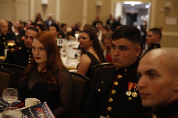 ALEXANDRIA, Va. - Chemical Biological Incident Response Force, CBIRF, U.S. Marine Corps Forces Command, Marines, Sailors and their friends and families commemorated the 242nd anniversary of the United States Marine Corps during CBIRF’s 2017 Marine Corps Birthday Ball at the Hilton Mark Center in Alexandria, Va., Nov. 4, 2017. Maj. Gen. Richard J. Gallant, U.S. Army Commander of Joint Task Force Civil Support, and his wife, Mrs. Carol Gallant, were the guests of honor. (Official U.S. Marine Corps Photos by Cpl. Maverick S. Mejia/ RELEASED)