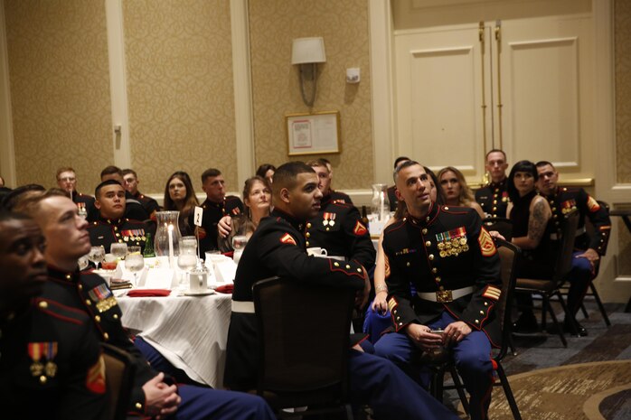 ALEXANDRIA, Va. - Chemical Biological Incident Response Force, CBIRF, U.S. Marine Corps Forces Command, Marines, Sailors and their friends and families commemorated the 242nd anniversary of the United States Marine Corps during CBIRF’s 2017 Marine Corps Birthday Ball at the Hilton Mark Center in Alexandria, Va., Nov. 4, 2017. Maj. Gen. Richard J. Gallant, U.S. Army Commander of Joint Task Force Civil Support, and his wife, Mrs. Carol Gallant, were the guests of honor. (Official U.S. Marine Corps Photos by Cpl. Maverick S. Mejia/ RELEASED)