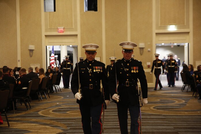 ALEXANDRIA, Va. - Chemical Biological Incident Response Force, CBIRF, U.S. Marine Corps Forces Command, Marines, Sailors and their friends and families commemorated the 242nd anniversary of the United States Marine Corps during CBIRF’s 2017 Marine Corps Birthday Ball at the Hilton Mark Center in Alexandria, Va., Nov. 4, 2017. Maj. Gen. Richard J. Gallant, U.S. Army Commander of Joint Task Force Civil Support, and his wife, Mrs. Carol Gallant, were the guests of honor. (Official U.S. Marine Corps Photos by Cpl. Maverick S. Mejia/ RELEASED)