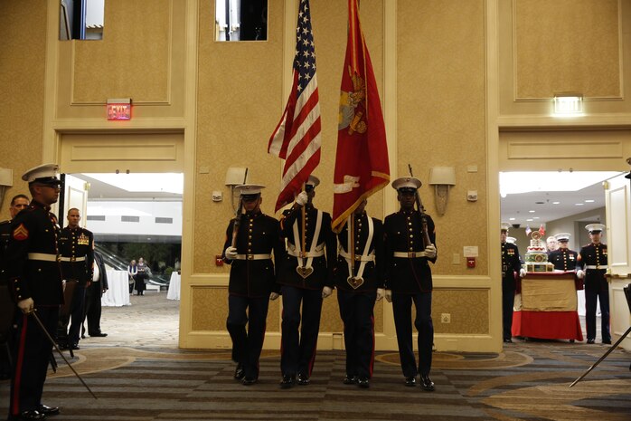 ALEXANDRIA, Va. - Chemical Biological Incident Response Force, CBIRF, U.S. Marine Corps Forces Command, Marines, Sailors and their friends and families commemorated the 242nd anniversary of the United States Marine Corps during CBIRF’s 2017 Marine Corps Birthday Ball at the Hilton Mark Center in Alexandria, Va., Nov. 4, 2017. Maj. Gen. Richard J. Gallant, U.S. Army Commander of Joint Task Force Civil Support, and his wife, Mrs. Carol Gallant, were the guests of honor. (Official U.S. Marine Corps Photos by Cpl. Maverick S. Mejia/ RELEASED)