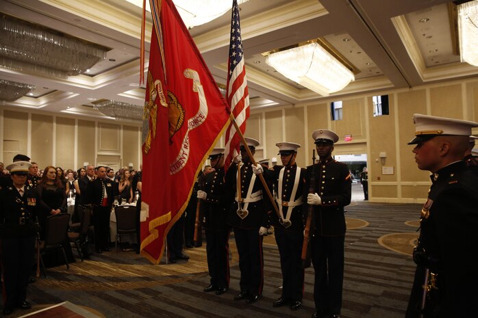 ALEXANDRIA, Va. - Chemical Biological Incident Response Force, CBIRF, U.S. Marine Corps Forces Command, Marines, Sailors and their friends and families commemorated the 242nd anniversary of the United States Marine Corps during CBIRF’s 2017 Marine Corps Birthday Ball at the Hilton Mark Center in Alexandria, Va., Nov. 4, 2017. Maj. Gen. Richard J. Gallant, U.S. Army Commander of Joint Task Force Civil Support, and his wife, Mrs. Carol Gallant, were the guests of honor. (Official U.S. Marine Corps Photos by Cpl. Maverick S. Mejia/ RELEASED)