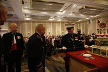 ALEXANDRIA, Va. - Chemical Biological Incident Response Force, CBIRF, U.S. Marine Corps Forces Command, Marines, Sailors and their friends and families commemorated the 242nd anniversary of the United States Marine Corps during CBIRF’s 2017 Marine Corps Birthday Ball at the Hilton Mark Center in Alexandria, Va., Nov. 4, 2017. Maj. Gen. Richard J. Gallant, U.S. Army Commander of Joint Task Force Civil Support, and his wife, Mrs. Carol Gallant, were the guests of honor. (Official U.S. Marine Corps Photos by Cpl. Maverick S. Mejia/ RELEASED)