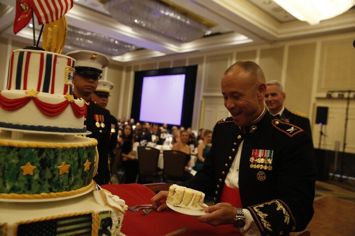 ALEXANDRIA, Va. - Chemical Biological Incident Response Force, CBIRF, U.S. Marine Corps Forces Command, Marines, Sailors and their friends and families commemorated the 242nd anniversary of the United States Marine Corps during CBIRF’s 2017 Marine Corps Birthday Ball at the Hilton Mark Center in Alexandria, Va., Nov. 4, 2017. Maj. Gen. Richard J. Gallant, U.S. Army Commander of Joint Task Force Civil Support, and his wife, Mrs. Carol Gallant, were the guests of honor. (Official U.S. Marine Corps Photos by Cpl. Maverick S. Mejia/ RELEASED)